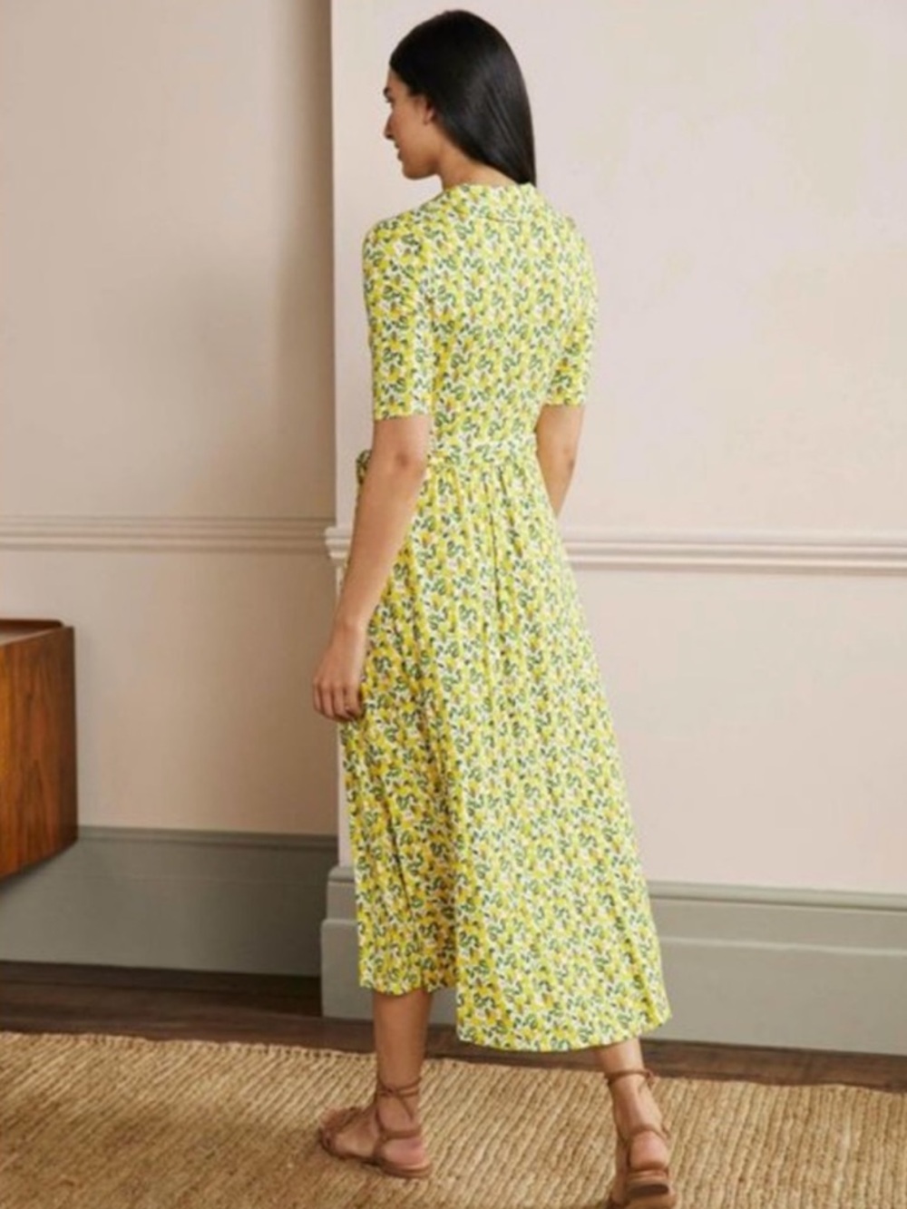 Boden Lavinia white lemon vine wrap midi dress - Picture 14 of 15
